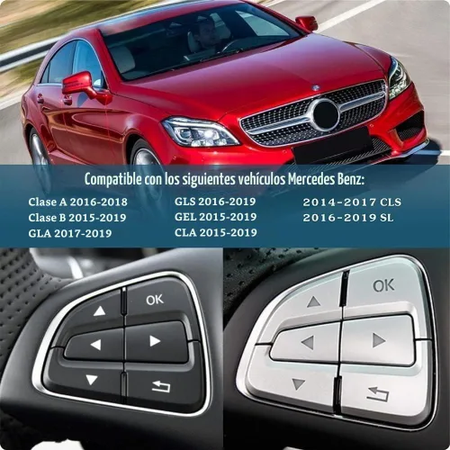 Vista 3 de Decoración de Botón del Volante de Automóvil Interior Compatible con Mercedes Benz GLA CLA GLS GLE CLS SL Clase A B - Plata (Modelo B)