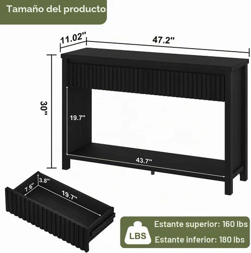 Vista 2 de BON AUGURE Mesa consola de madera para entrada, mesa de entrada de 47 pulgadas con almacenamiento, mesas de sofá estrechas con cajones, modernas