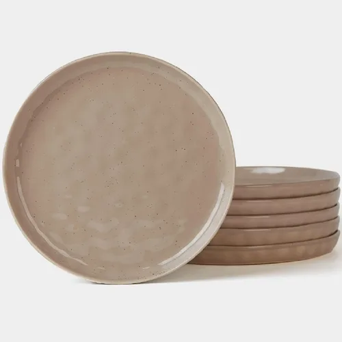Vista 11 de famiware Platos llanos, juego de platos pequeños de 8 pulgadas para 6, platos de ensalada de cerámica moteados hechos a mano, aptos para microondas