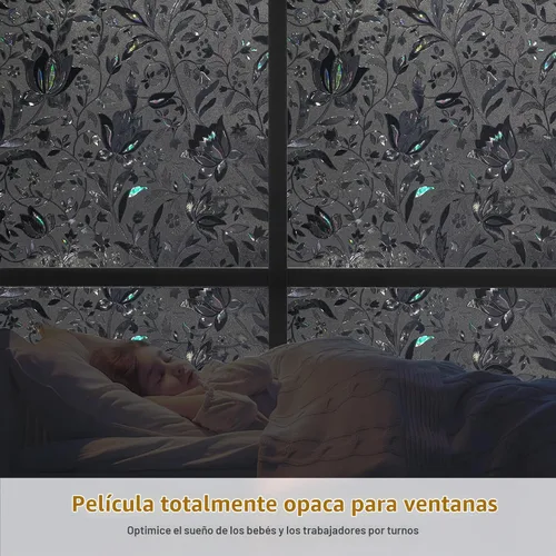 Vista 2 de Película opaca para ventana, 100% con bloqueo de luz solar, cubierta de privacidad extraíble para ventana, tinte para ventanas de vidrieras