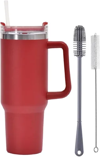 Vista 8 de Botella de agua aislada de acero inoxidable de 40 onzas con tapa con pajilla, vaso aislado al vacío de acero inoxidable con asa, vasos aislados Negro
