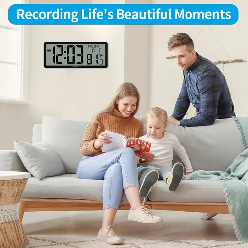 Vista 7 de Geevon Reloj de pared atómico de 14.3 pulgadas, funciona con pilas, reloj de pared digital atómico grande con temperatura y humedad interiores