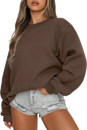Vista 2 de Ceboyel Sudadera de gran tamaño para mujer, color sólido, cuello redondo, suéteres de manga larga, ropa de moda de otoño