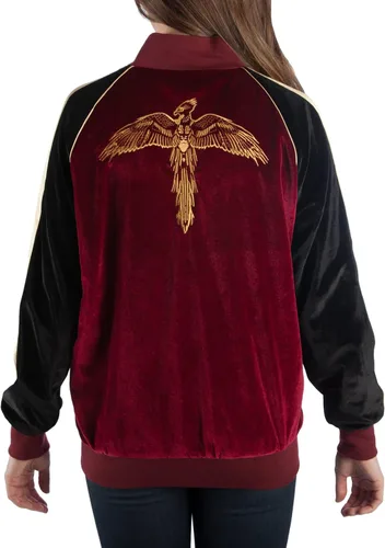 Vista 4 de Bioworld Harry Potter Magical Creatures Bomber - Chaqueta de terciopelo con cremallera para mujer