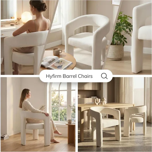 Vista 3 de Hyfirm Sillas de Comedor Modernas Tipo Barril Juego de 1, Cómoda Silla de Comedor de Acento Tapizada en Chenilla con Brazo para Cocina Sala de Estar