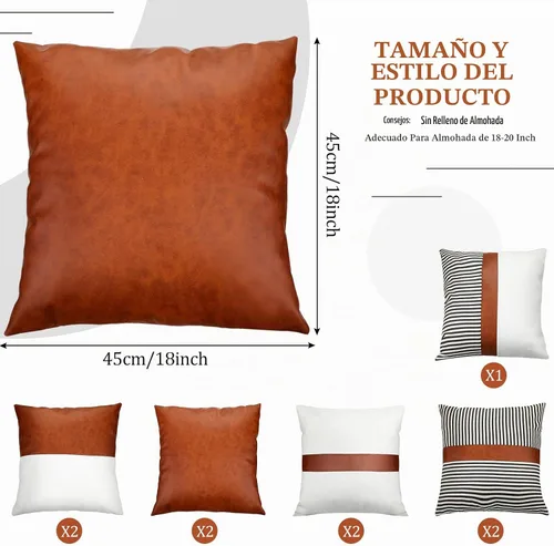 Vista 2 de Buryeah 9 fundas de almohada de cuero de 18 x 18 pulgadas, fundas de almohada modernas de cuero sintético a rayas para dormitorio, sala de estar