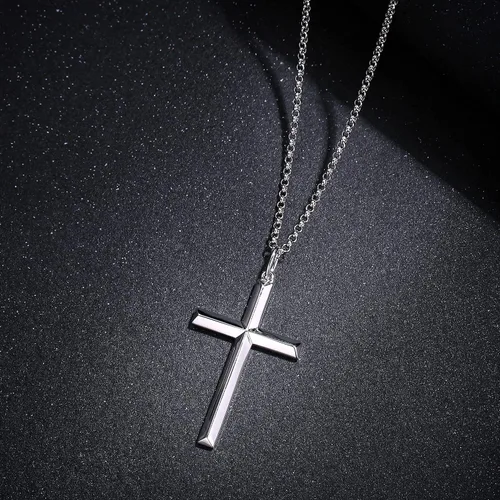 Vista 2 de FANCIME Collar con colgante de crucifijo de cruz de plata esterlina 925 chapada en oro blanco, joyería fina para regalar a él, hombres, padres