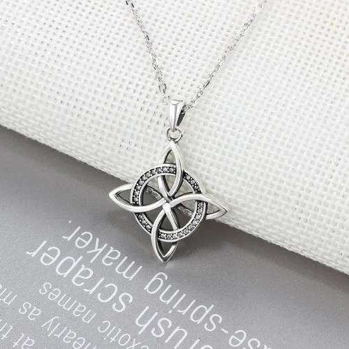 Vista 4 de Collar con colgante de nudo celta de plata de ley 925, joyería de moda para mujer, cadena Rolo de 18 pulgadas
