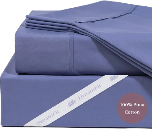 Vista 8 de DreamFit DreamCool Juego de sábanas 100% algodón Pima con tiras elásticas en las esquinas, 20 pulgadas de bolsillo extraprofundo, fabricadas en EE.
