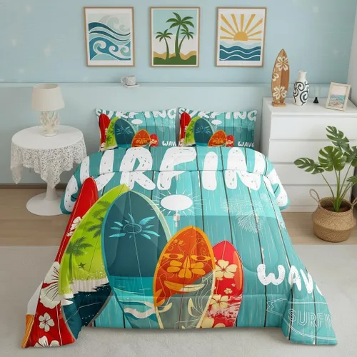 Vista 50 de Juego de edredón Lake House tamaño Twin, juego de ropa de cama náutica de navegación con ancla de 2 piezas para decoración de habitación de niños