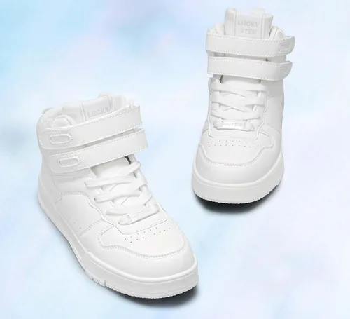 Vista 4 de LUCKY STEP Tenis de baloncesto de moda para mujer, botas de tobillo para caminar, zapatos de tenis con plataforma de gancho y bucle, zapatos