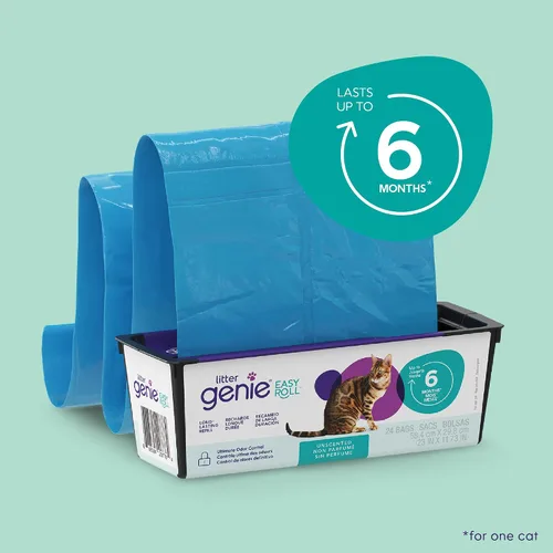 Vista 8 de Litter Genie Cubo Easy Roll con recarga fácil de enrollar, 24 bolsas 90% plástico reciclado - Diseño hermético - 8 días de arena para 1 gato