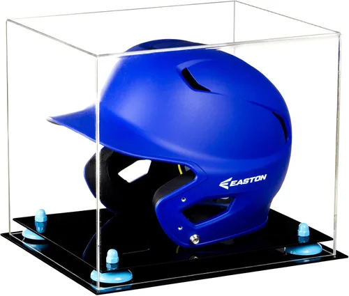 Vista 62 de Better Display Cases Vitrina acrílica para casco de bateo de béisbol con espejo, elevadores rosados, montaje en pared y base de espejo (V22/A012)