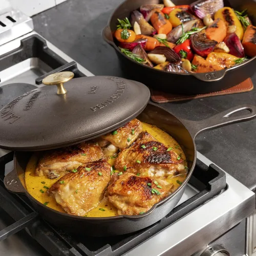 Vista 6 de Lancaster Cast Iron Sartén ligera de hierro fundido, sartén pre-sazonada de 10.5 pulgadas, fabricada en Estados Unidos