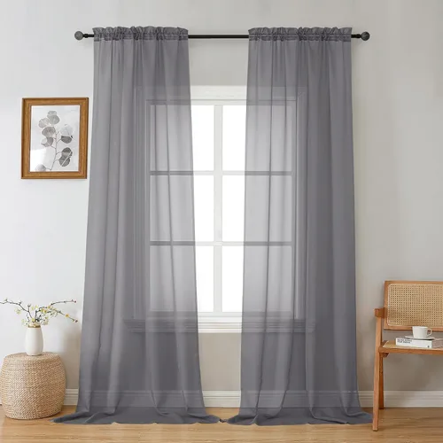 Vista 317 de Gwine Cortinas transparentes negras de 108 pulgadas de largo Negro