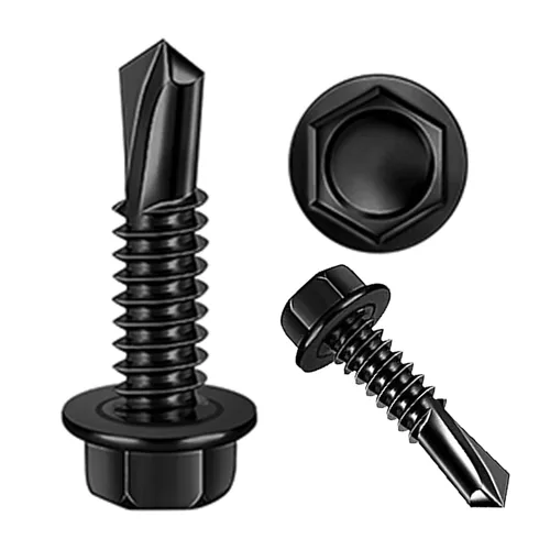 Vista 10 de 100 tornillos autoperforantes de acero inoxidable 410 #8x1 para placas de metal, cabeza hexagonal negra, de alta resistencia y resistente a