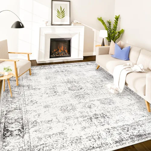 Vista 283 de Istana Alfombra larga antideslizante de 2.5 x 8 para el hogar, para pasillo y cocina, lavable, sedosa y suave al tacto, elegante, color azul y marfil