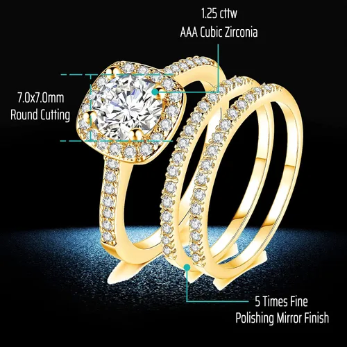 Vista 2 de Ahloe Jewelry Juegos de anillos de boda de oro amarillo de 18 quilates para él y ella, mujeres y hombres, bandas de acero inoxidable de titanio