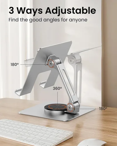 Vista 3 de TIGRIS - Soporte para tableta giratorio de 360°, ajustable y plegable, soporte para tableta súper resistente, súper estable y portátil para oficina