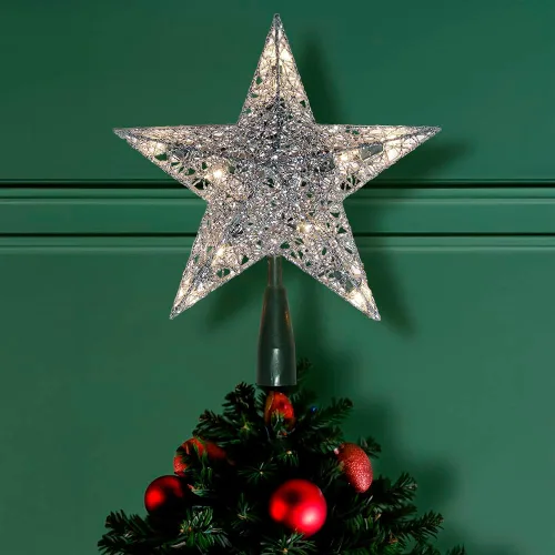Vista 2 de Kurt Adler Estrella plateada para árbol de Navidad con 10 luces y alambre, 9 pulgadas