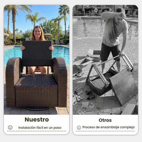 Vista 6 de LayinSun Sillón reclinable giratorio de mimbre de gran tamaño con respaldo ajustable y reposapiés, sillón reclinable para patio Gris