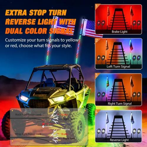 Vista 3 de Nilight 2 luces LED RGB de 3 pies con base de resorte y 4 luces de rock, control remoto de aplicación con patrones de persecución de bricolaje