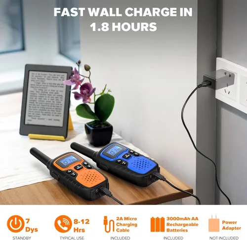 Vista 3 de Wishouse Walkie Talkies para niños y adultos, radios recargables de 2 vías, regalo, accesorios de senderismo, equipo de campamento con lámpara