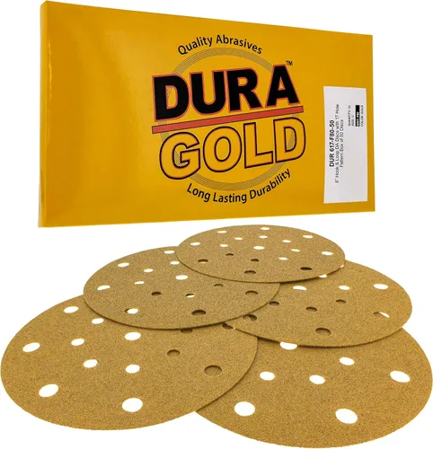 Vista 15 de Dura-Gold Discos de lijado dorados de 6 pulgadas de alta calidad, grano 60 (caja de 50), papel de lija de gancho y bucle sin polvo con patrón de 17
