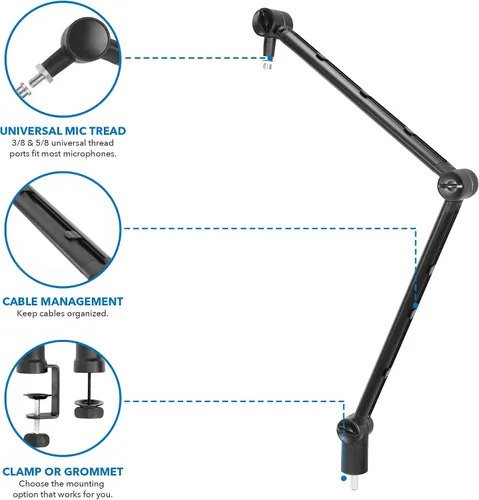 Vista 4 de MOUNT-IT! Brazo de boom ajustable para micrófono [Adaptador de tornillo de 3/8’’ a 5/8’’] Soporte de micrófono de tijera en suspensión, montaje