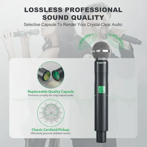 Vista 2 de Phenyx Pro Sistema de micrófono inalámbrico, micrófono inalámbrico UHF de 8 canales con micrófonos inalámbricos de mano de metal, micrófono dinámico