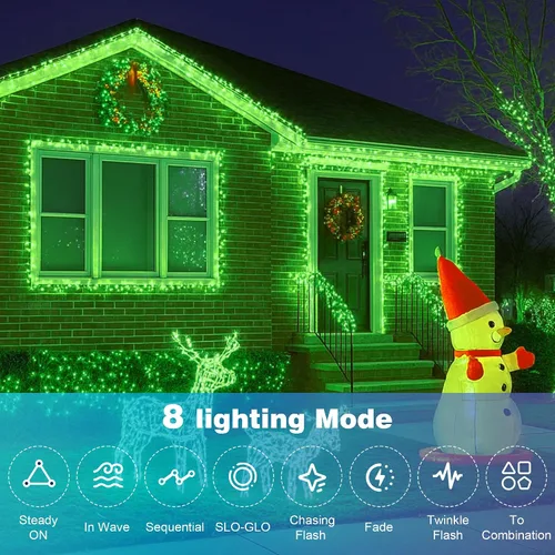 Vista 3 de Luces de Navidad 500 LED de 164 pies, luces impermeables para árbol de Navidad con 8 modos, control remoto, 3 temporizadores y función de memoria