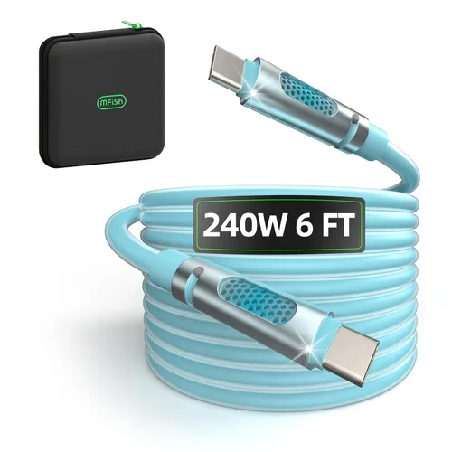 Vista 17 de MFish Cable de carga rápida 4 en 1, 6.6 pies 240 W PD 3.1 USB-A/USB-C a USB-C e Lightning, cable de carga múltiple de silicona con funda, compatible