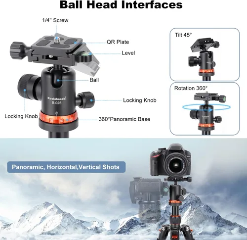 Vista 3 de Koolehaoda - Mini trípode de mesa con cabeza de bola de 360°, aluminio portátil Compact Lightweight Desktop Camera Tripod Stand with Quick Release