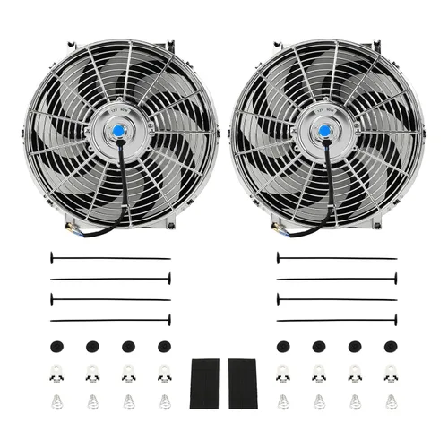 Vista 15 de Juego de 2 ventiladores eléctricos universales delgados, tire/empuje, 7 pulgadas, negro, 12V 80W, kit de montaje de alto rendimiento para radiador