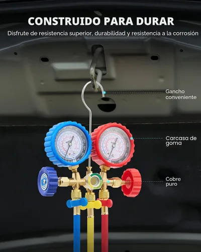 Vista 7 de Orion Motor Tech Medidores de CA, juego de manómetros de CA para refrigerante R134a R12 R502, coche de 3 vías con mangueras de 5 pies acopladores
