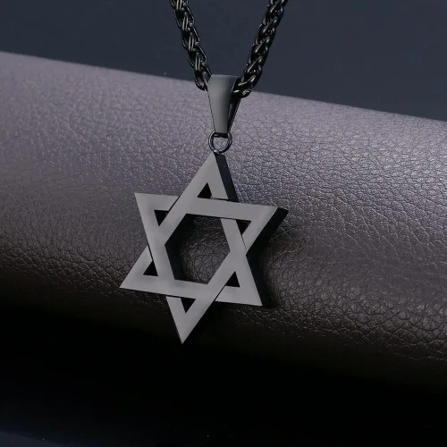 Vista 3 de Collar con dije de estrella de David para hombre, chapado en oro de 18 quilates, collar con dije de Magen David, joyería judía de acero inoxidable