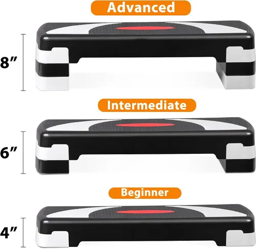 Vista 4 de Plataforma escalonada de entrenamiento aeróbico de 30 pulgadas con elevadores ajustables de 4 a 6 a 8 pulgadas, entrenamiento de ejercicio