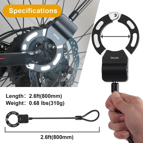 Vista 4 de Venzio Candado eléctrico para scooter con acero Q235 de 2.62 pies x 0.315 in (0.31 pulgadas), cerradura de bicicleta antirrobo resistente y llaves
