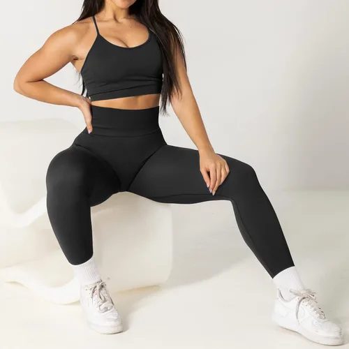 Vista 4 de RUUHEE Leggings de entrenamiento de contorno sin costuras para mujer, cintura alta, pantalones de yoga para gimnasio