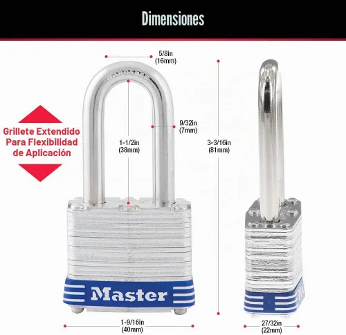 Vista 7 de Master Lock 3DLF- Candado de argolla larga, con 1-1/2 pulgadas. Argolla