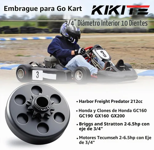 Vista 2 de KIKITE Embrague Go Kart 3/4" Orificio 10 Dientes Para Cadena 40/41/420, Embrague Centrífugo Para Cadena Mini Bicicleta 10T Compatible con Predator