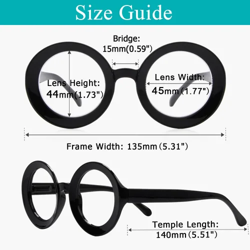 Vista 4 de LUR Gafas de lectura redondas de gran tamaño para mujer, paquete de 4 unidades, marco grande +0.50
