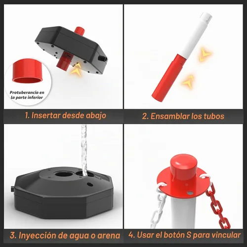 Vista 3 de Paquete de 6 Conos de Poste Delineador de Tráfico con Base Rellenable, Barrera de Seguridad Ajustable de Plástico para Control de Multitudes