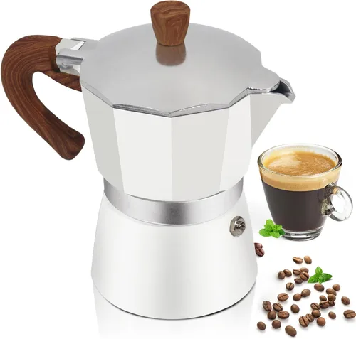 Vista 17 de Cafetera Moka Pot Express de Aluminio de 3 Tazas 150ml (5.1 fl oz), Cafetera de Espresso para Estufa, Cafetera Colorida Estilo Clásico Italiano