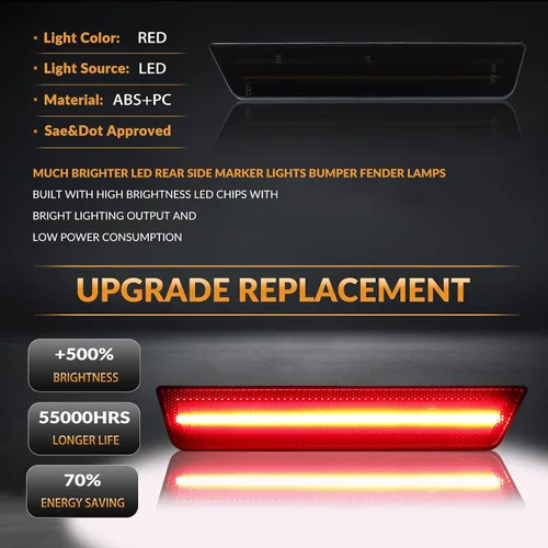 Vista 3 de Luces LED de señalización lateral para parachoques trasero rojo para 2008-2014 Dodge Challenger y 2011-2014 Charger con lente ahumada, 2 piezas