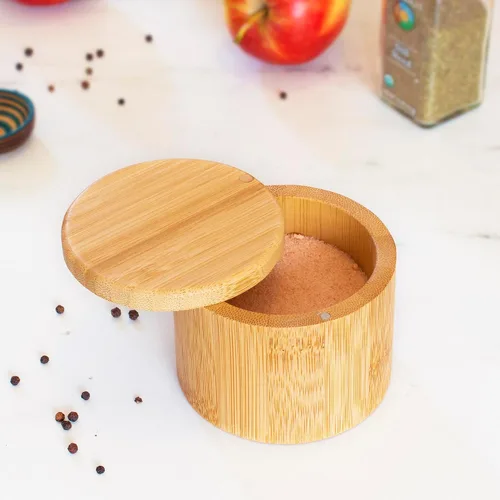 Vista 9 de Totally Bamboo Salero con Tapa Giratoria – Contenedor de Almacenamiento de Bambú para Encimera de Cocina con Cierre Magnético – Ideal para Sal