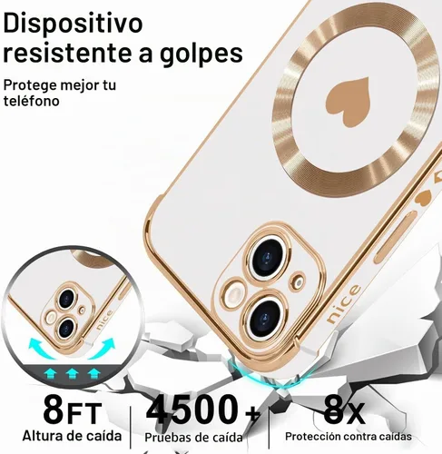 Vista 5 de Funda magnética para iPhone 13, para mujeres y niñas, chapado de lujo, lindo corazón de amor, cubierta trasera suave, protección completa de lente