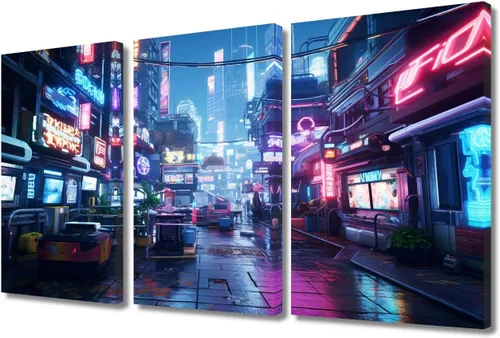 Vista 118 de Lienzo decorativo para pared de sala de estar, lienzo Cyberpunk, decoración de pared de 3 paneles, decoración de pared para el hogar, dormitorio