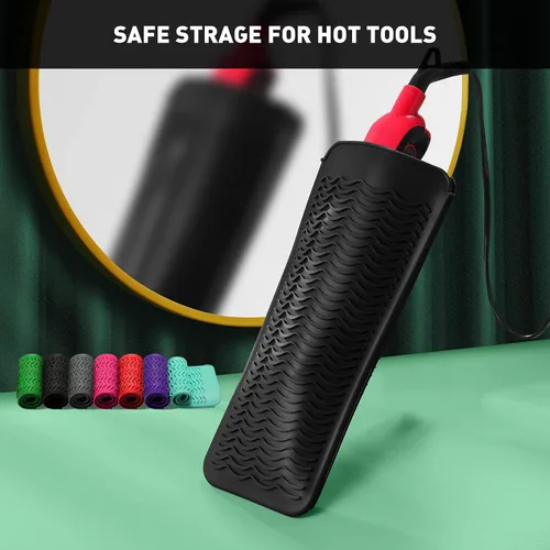 Vista 5 de ZAXOP - Funda de silicona resistente para plancha, rizador, herramientas calientes para el cabello (negro)