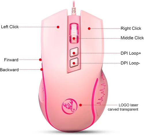 Vista 7 de Atrasee Ratón profesional para juegos con cable con 6 niveles de DPI hasta 7200, 7 retroiluminación RGB programable, 7 botones, mouse óptico USB